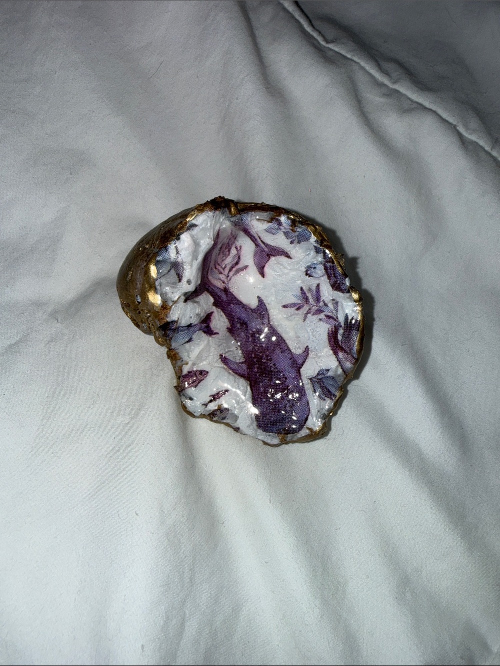 Hand-made Purple Shell magnet with Gold Trim